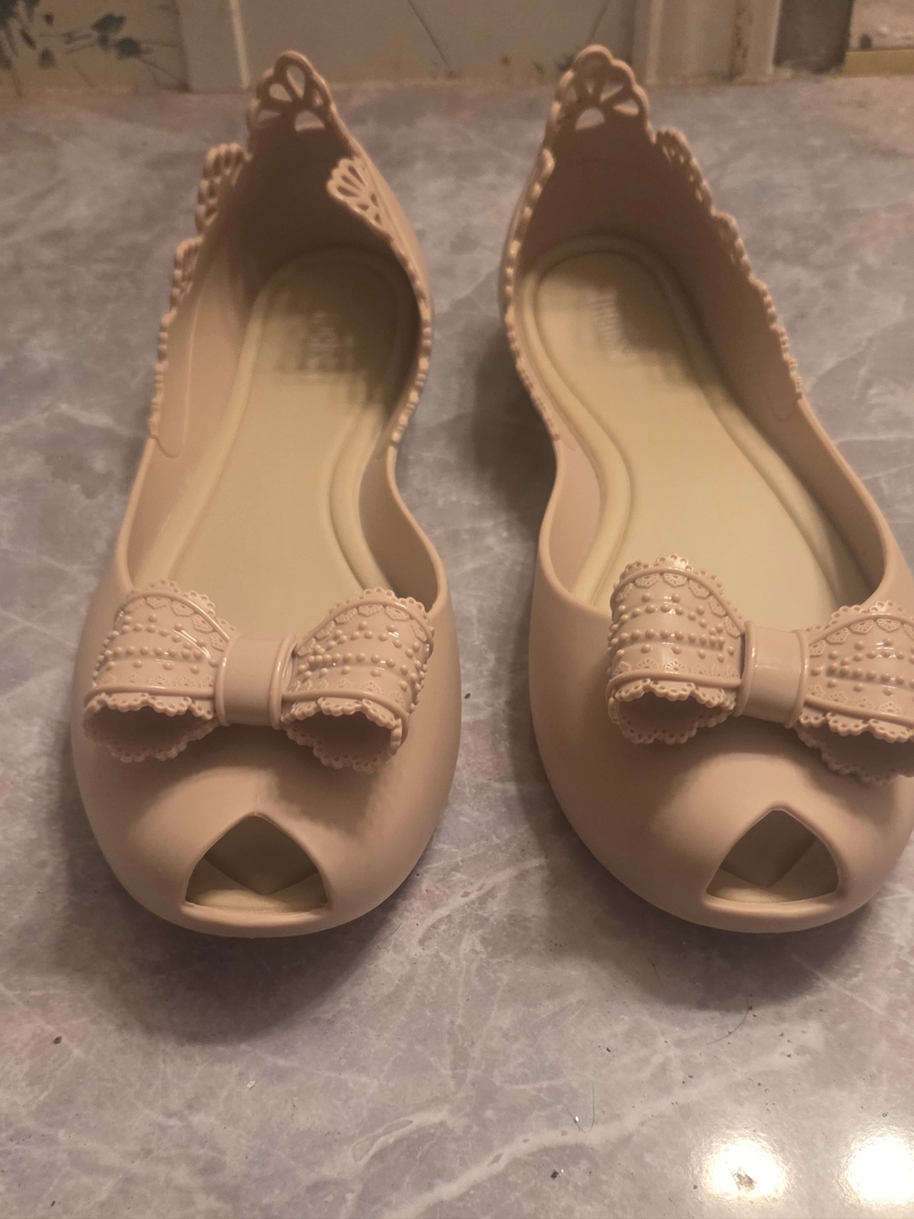 Melissa  Peep-Toe Bow Flats in Nude